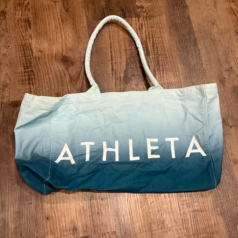 Athleta Teal and White Ombré Cotton Tote Bag